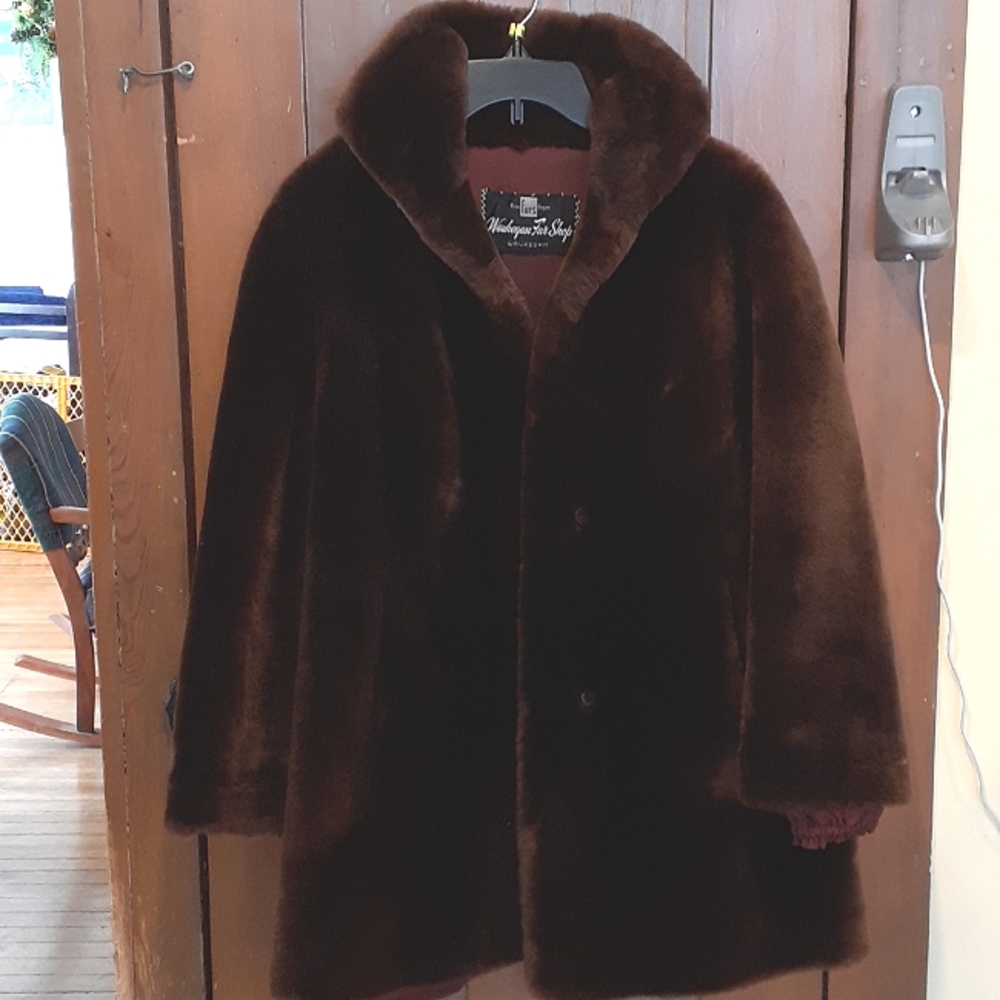 Mouton Lamb Boho Teddy Coat Mahogany Vintage Fur Coat,L,
